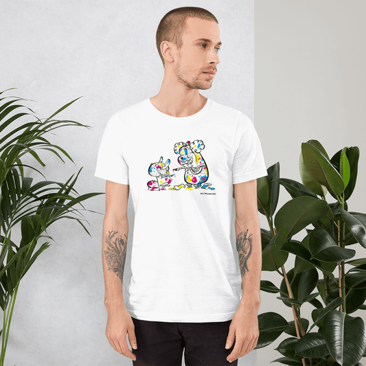 Adult white t-shirt with colorful Giggle design
