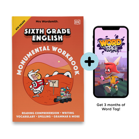 Sixth Grade English Monumental Workbook + 3 months of Word Tag ® Video Game
