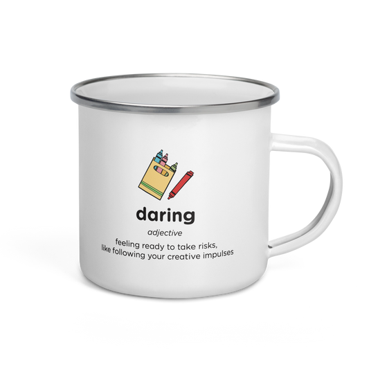 White enamel daring mug, 12 oz.