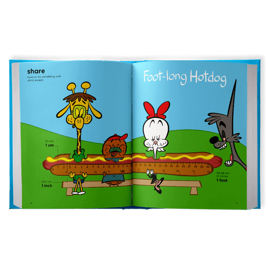 Cartoon hotdog and characters