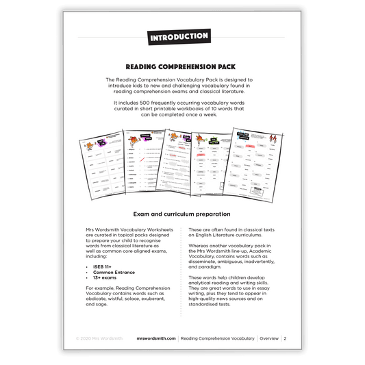 Reading Comprehension Pack - Vocabulary Worksheets