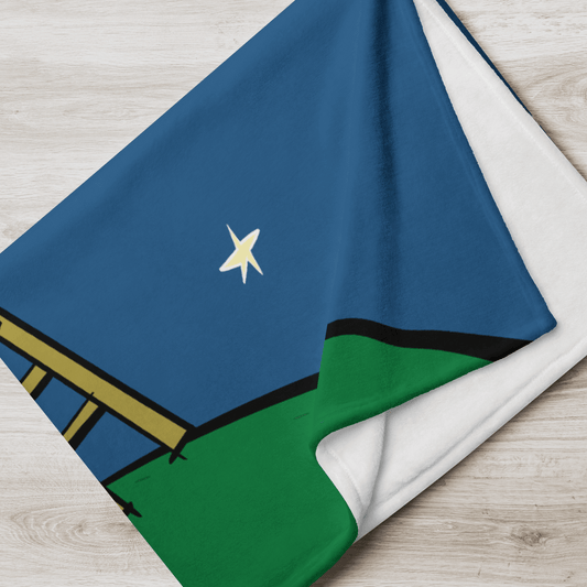 Throw blanket with blue, green, and star design