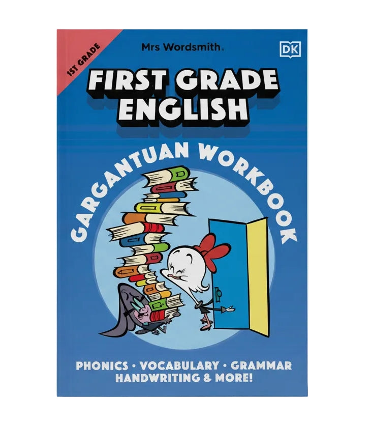 Product image of the First Grade English Gargantuan Workbook showing that it