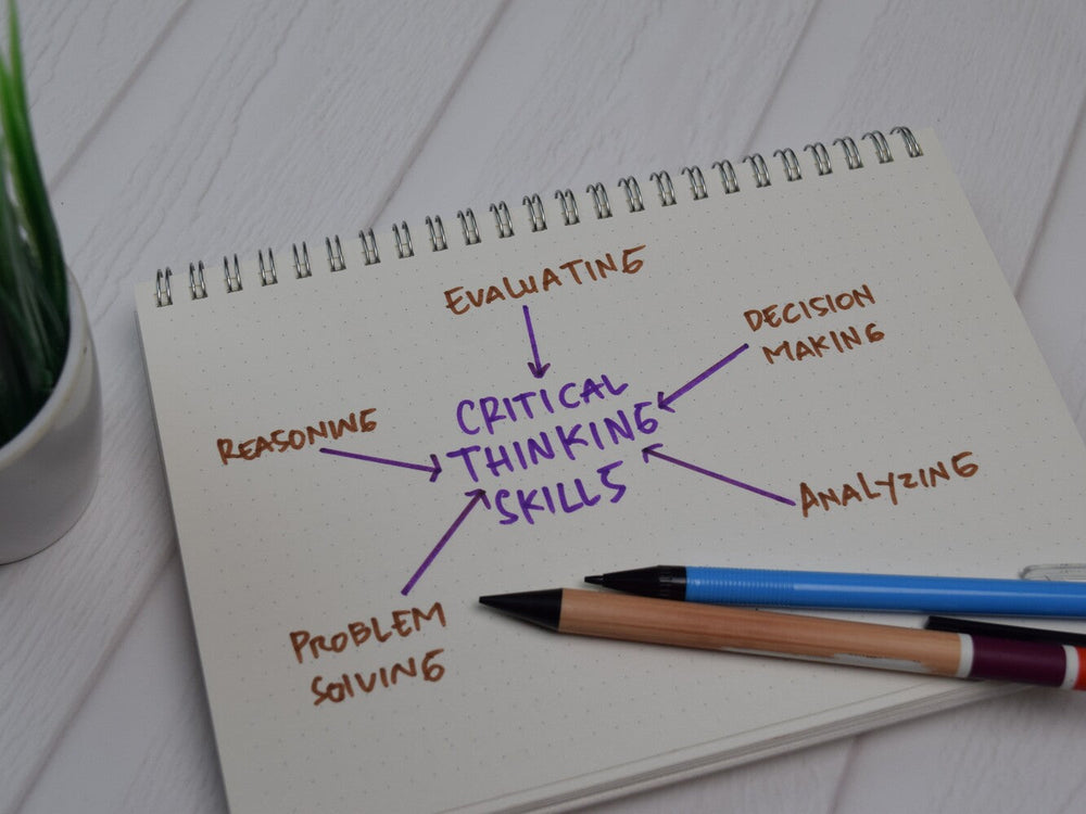 various critical thinking skills mapped out on a notepad to address whether AI hurts kids’ critical thinking skills