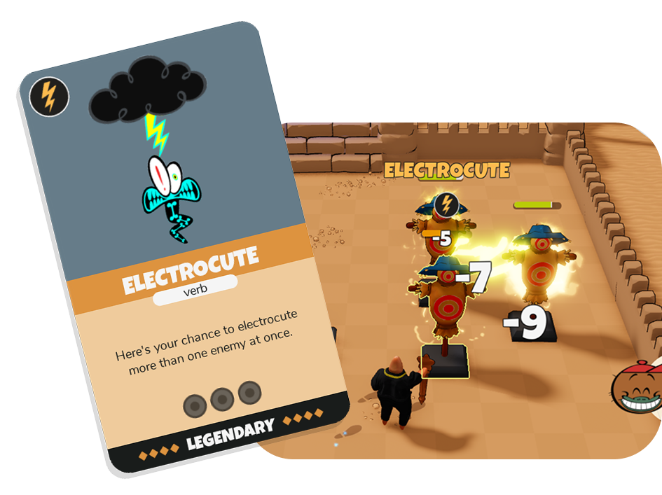 Electrolyte card Electrocute in action, damaging enemies.