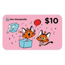 $10 Mrs. Wordsmith gift card with fun illustrations.