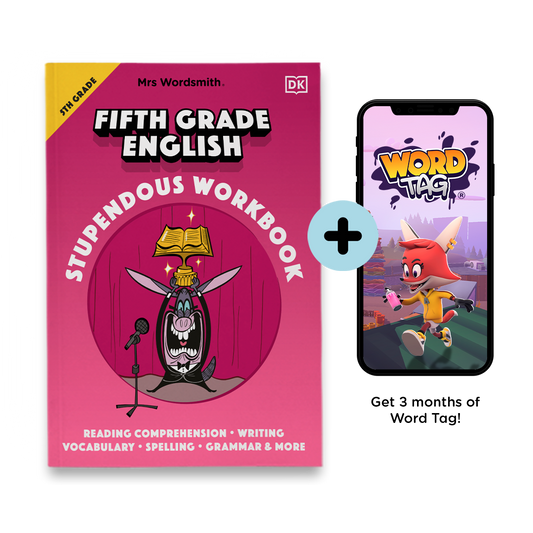 Fifth Grade English Stupendous Workbook + 3 months of Word Tag ® Video Game