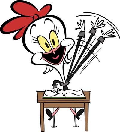 Oz Desk cartoon chicken at desk