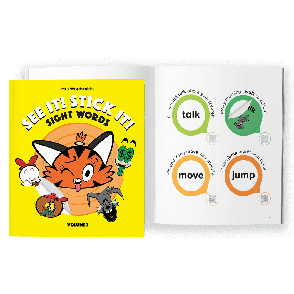See It! Stick It! Sight Words book, Volume 5, showing sight words.