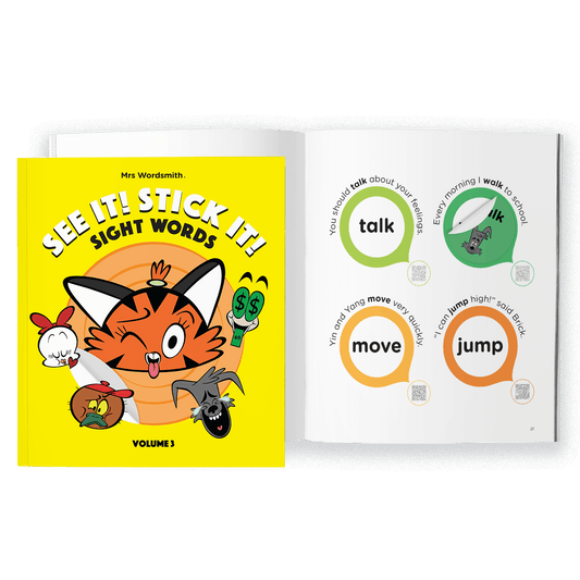 See It! Stick It! Sight Words book, Volume 5, showing sight words.