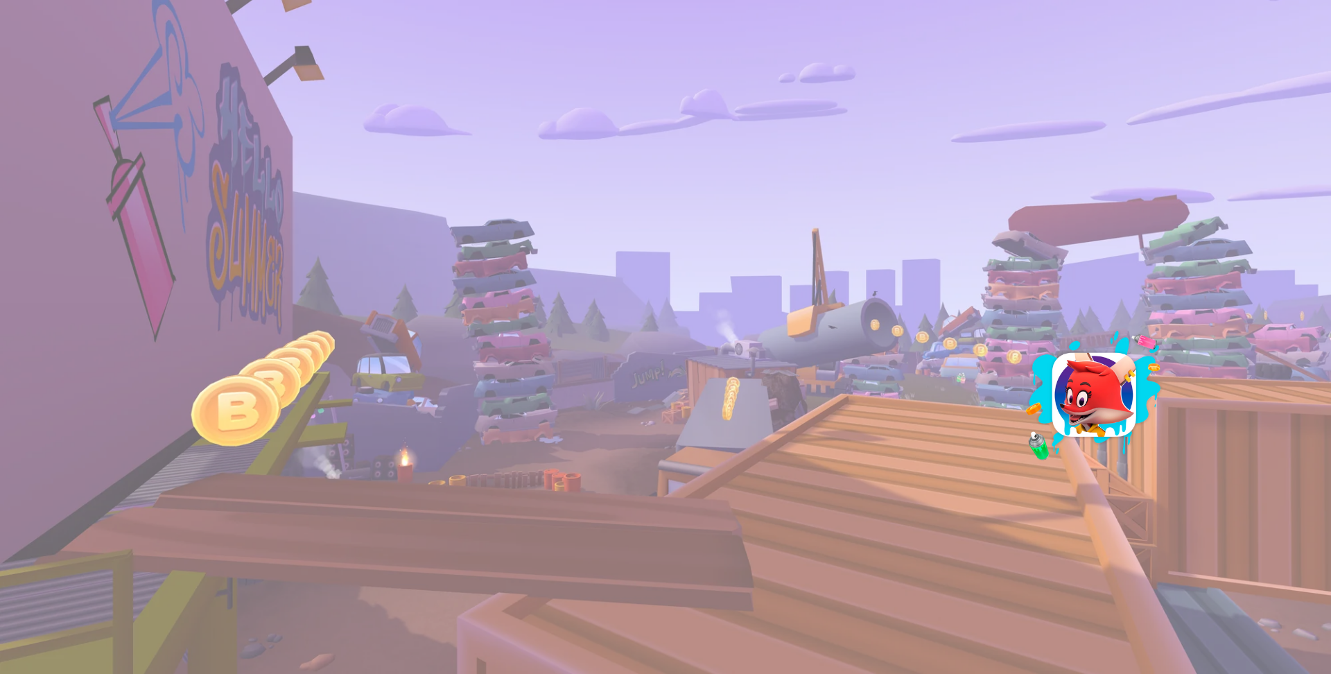 Cityscape with coins and character