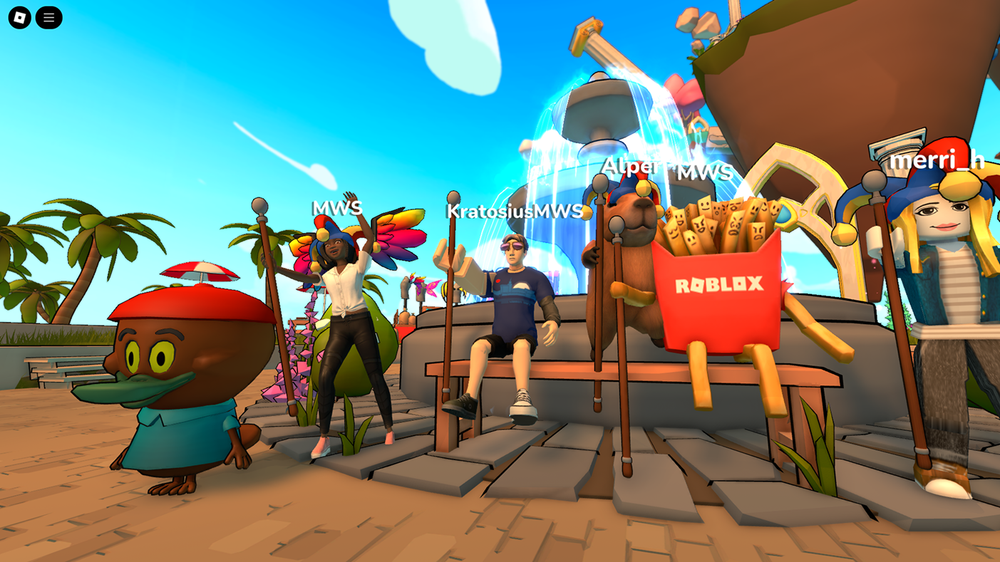 Players in a colorful Roblox world