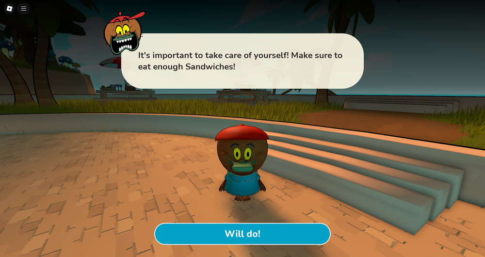 character with speech bubble about sandwiches.