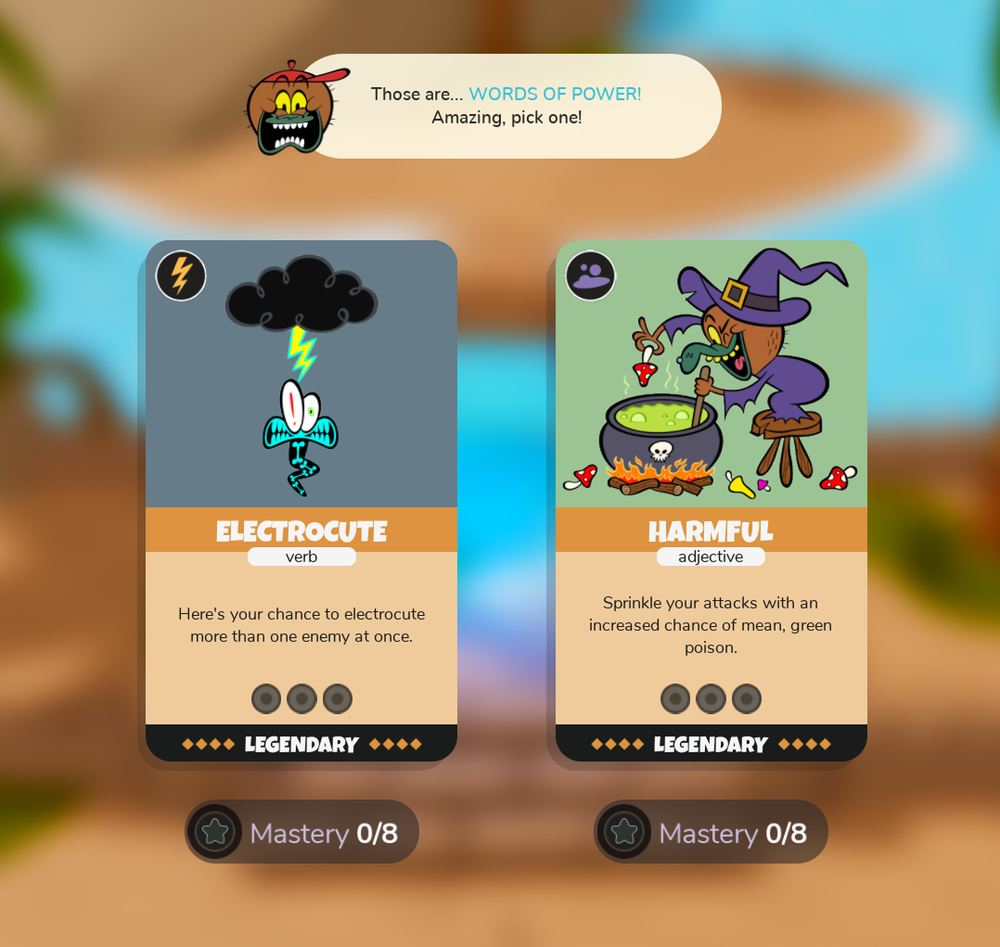 Choose between Electrocute & Harmful cards (Words of Power).