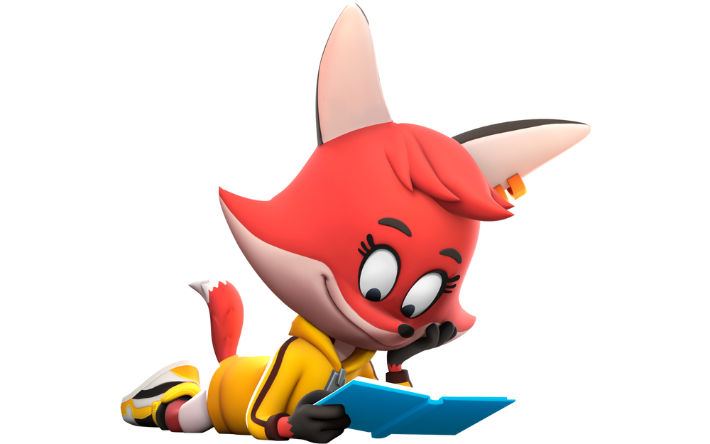 Roxy the fox reading a book