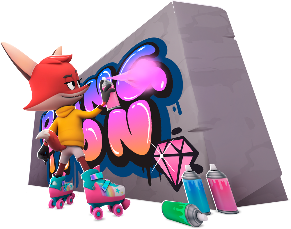 Roxy fox spray painting graffiti on a wall