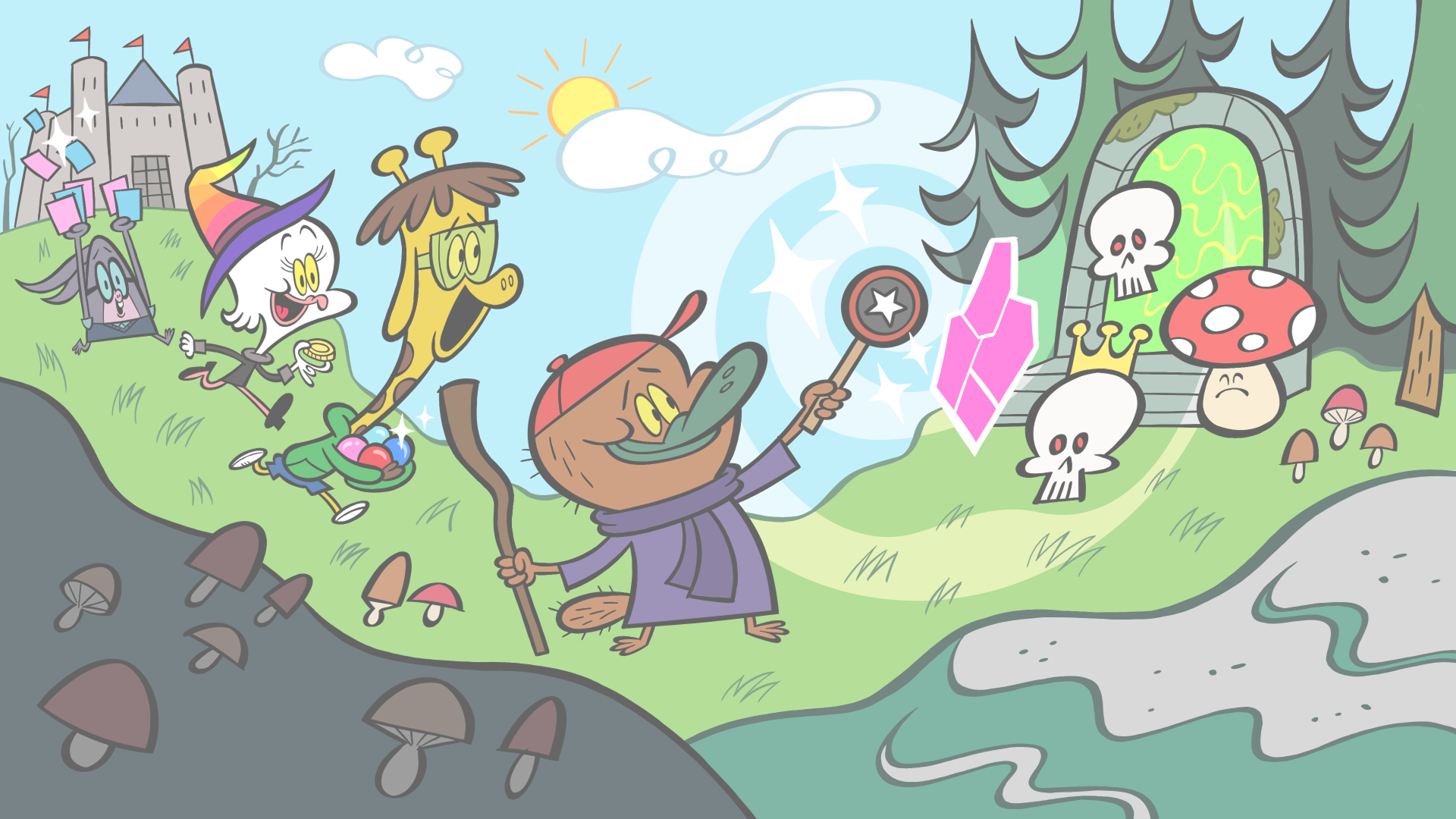 Cartoon wizard scene with vfx