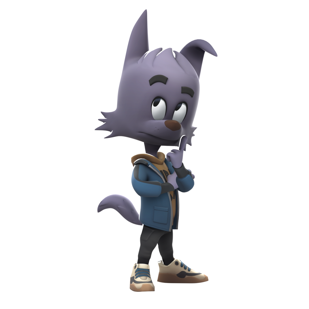 Cartoon wolf character thinking