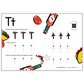 Handwriting practice sheet for the letter T, with food illustrations.