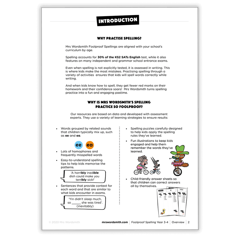 Spelling practice overview for Y3-4, including key benefits and features.