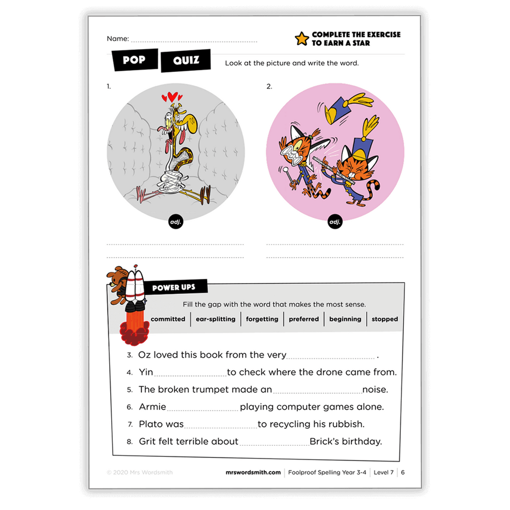 Write the word and fill-in-the-blank exercise