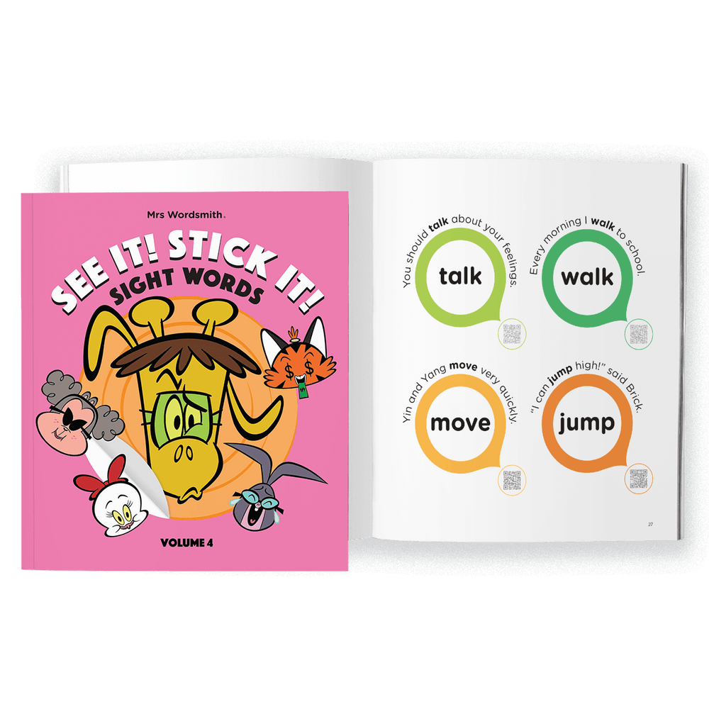 See It! Stick It! Sight Words Volume 4 book and sight word examples